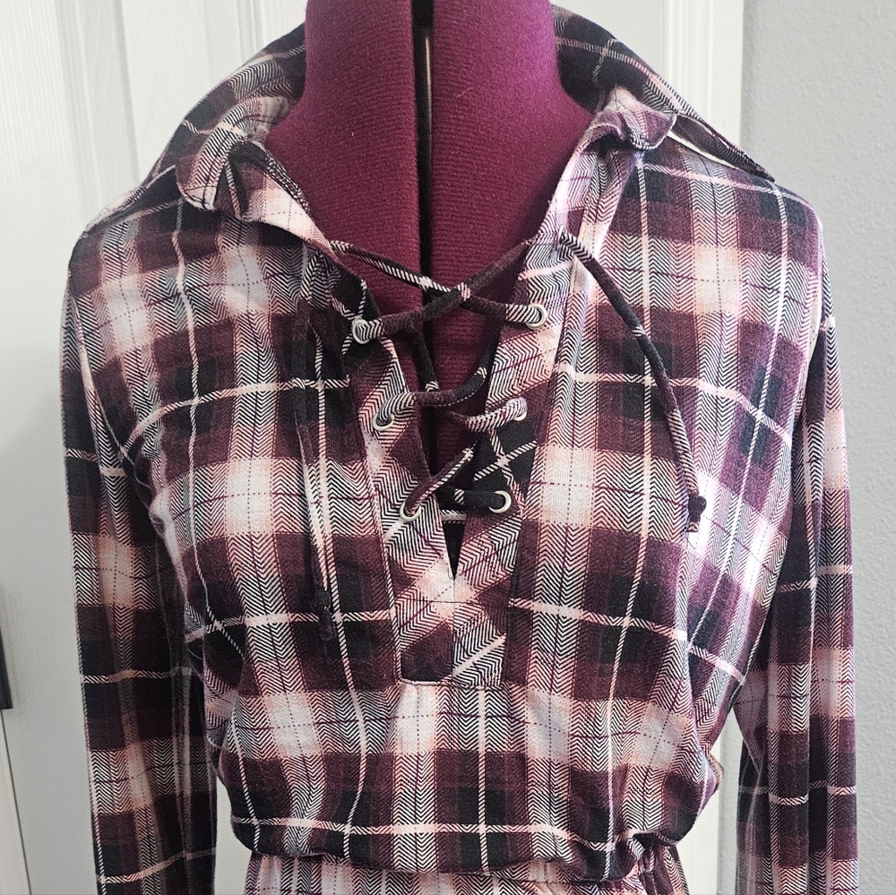 Cute, Plaid Shirt Short Dress